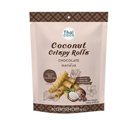 Хрустящие вафельные кокосовые роллы с шоколадом Thai Coco, Таиланд 140 г Акция