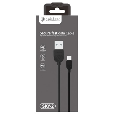 Кабель USB - Type-C Celebrat SKY-2T (повр.уп)  100см 2,4A  (black)