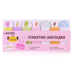 Набор самоклеящихся этикеток-закладок "Macaron animals" бумажные 65x18 мм, 7x20 листов, офсет 80 г/м², 7 дизайнов, в пластиковом пакете с европодвесом
