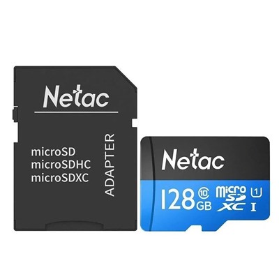 Карта флэш-памяти MicroSD 128 Гб Netac P500  Standard  UHS-I (90 Mb/s) + SD адаптер (Class 10)