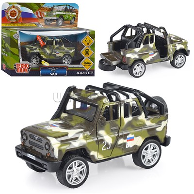 Машина металл UAZ Hunter beach воен., 11,5 см, (свет-звук, двер, баг.,)инерц, в коробке