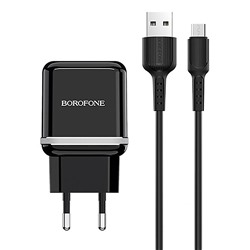 Адаптер Сетевой с кабелем Borofone BA25A Outstanding (повр. уп.) 2USB 2,4A/10W (USB/Micro USB) (black)