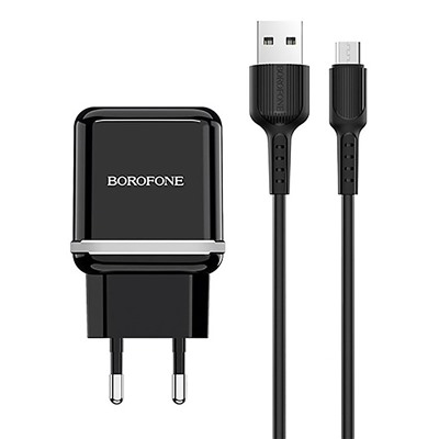 Адаптер Сетевой с кабелем Borofone BA25A Outstanding (повр. уп.) 2USB 2,4A/10W (USB/Micro USB) (black)