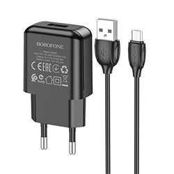 Адаптер Сетевой с кабелем Borofone BA64A USB 2,1A/5W (USB/Micro USB) (black)