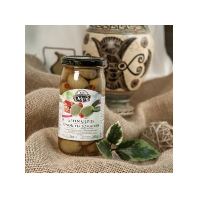 Оливки, фаршированные сушеными томатами, Греция, ст.банка, 350г