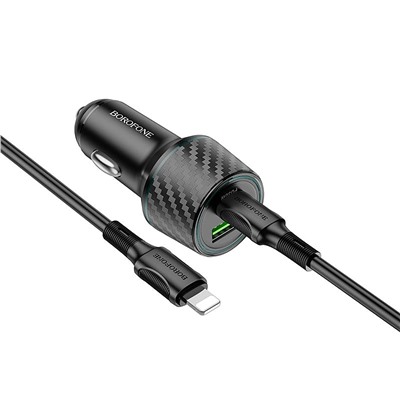 Адаптер Автомобильный Borofone BZ21 Brilliant PD/QC3.0 48W USB/Type-C (Type-C/Lightning) (black carbon)