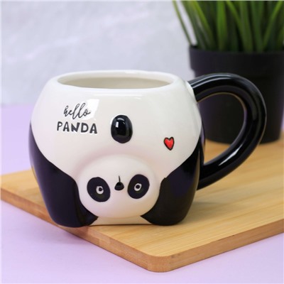 Кружка керамическая с ложкой «Funny panda», black