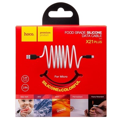 Кабель USB - micro USB Hoco X21 Plus (silicone)  100см 2,4A  (red/black)