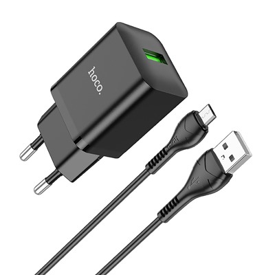 Адаптер Сетевой с кабелем Hoco N26 Maxim QC3.0 USB 18W (USB/Micro USB) (black)