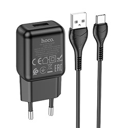 Адаптер Сетевой с кабелем Hoco C96A USB 2,1A/10W (USB/Type-C) (black)