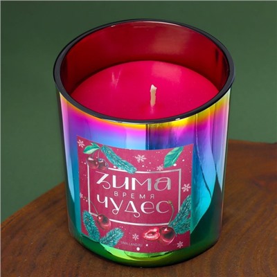 Новогодняя свеча в стакане «Зима-время чудес», аромат вишня