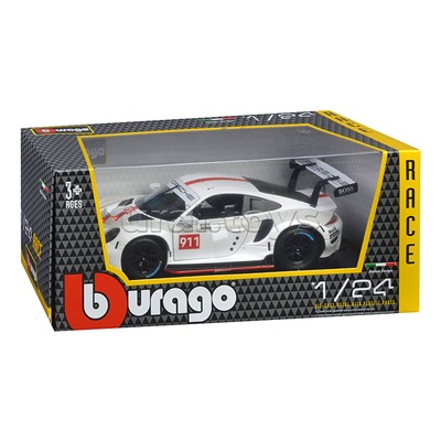 Гоночная машинка die-cast Porsche 911 RSR, 1:24, белая, открывающиеся двери