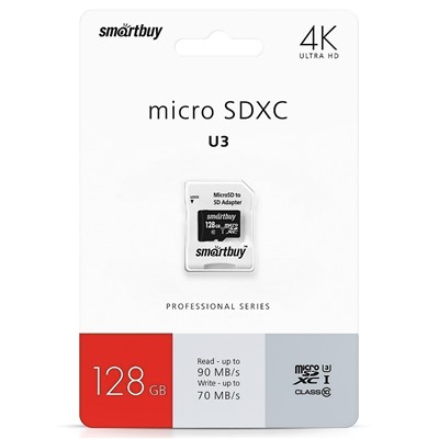 Карта флэш-памяти MicroSD 128 Гб Smart Buy +SD адаптер Pro seria UHS-1 U3