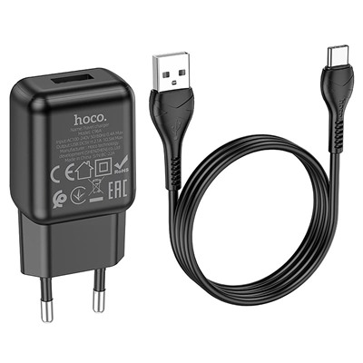 Адаптер Сетевой с кабелем Hoco C96A USB 2,1A/10W (USB/Type-C) (black)