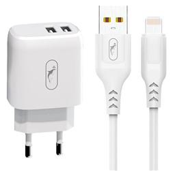 Адаптер Сетевой с кабелем SKYDOLPHIN SC22EBL 2USB 2,1A/10W (USB/Lightning) (white)