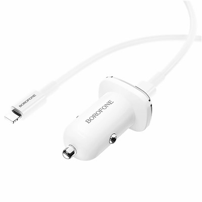 Адаптер Автомобильный с кабелем Borofone BZ12B Lasting power PD3.0 1USB-C/5V/3A +Type-C to Lightning (white)