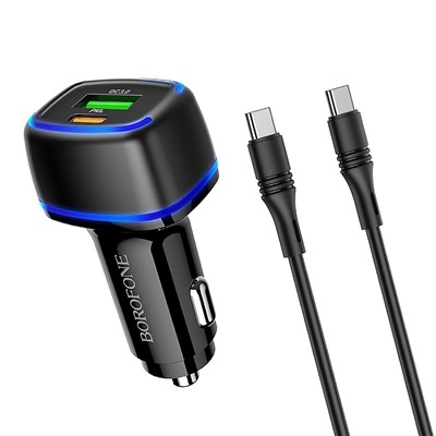 Адаптер Автомобильный с кабелем Borofone BZ14A Mercury USB/Type-C/5V/3.4A PD+QC3.0 Type-C/Type-C (black)