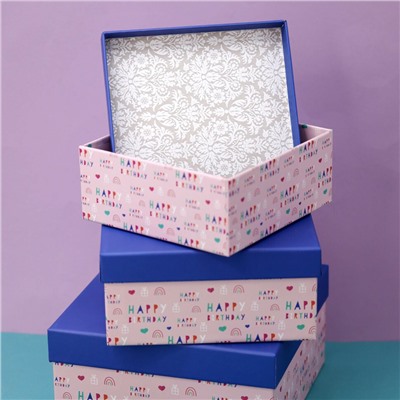 Набор подарочных коробок 3 в 1 «Happy birthday», 15*15*6.5-17*17*8-19*19*9.5
