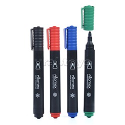 Набор маркеров перманентных (04 цв - зел, красн, син, черн) круглый корпус, пулевидный наконечник, ширина линии 3 мм, в пластиковом блистере