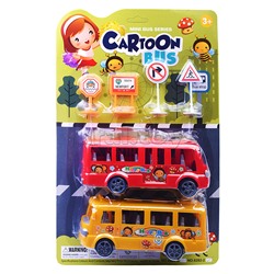 Набор автобусов "Cartoon bus" со знаками, на листе