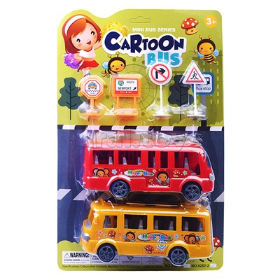 Набор автобусов "Cartoon bus" со знаками, на листе