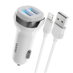 Адаптер Автомобильный с кабелем Hoco Z40 Superior 2USB/5V/2.4A +lightning (white)