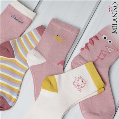 Детские хлопковые носки "розовый дино" MilanKo D-222