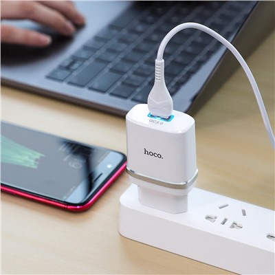 Адаптер Сетевой с кабелем Hoco C12Q QC3.0 USB 3A/18W (USB/Micro USB) (white)