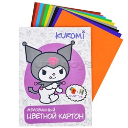 Картон цветной 10 л., 10 цв. "Kuromi" (8 цветов +золото+серебро) мелованный односторонний