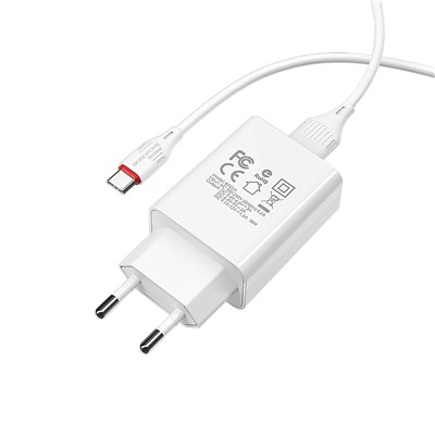 Адаптер Сетевой с кабелем Borofone BA21A Long QC3.0 (повр.уп) USB 3A/18W (USB/Type-C) (white)