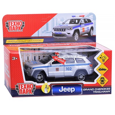 Машина металл Jeep grand cherokee полиция, 12см, свет-звук, инерц., серебр.