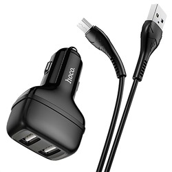 Адаптер Автомобильный с кабелем Hoco Z36 Leader 2USB/5V/2.4A +micro USB (black)