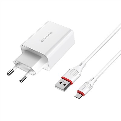 Адаптер Сетевой с кабелем Borofone BA21A Long QC3.0 USB 3A/18W (USB/Micro USB) (white)