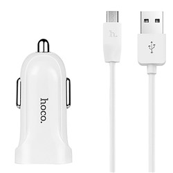 Адаптер Автомобильный с кабелем Hoco Z2A 2USB/5V/2.4A +micro USB (white)