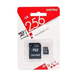 Карта флэш-памяти MicroSD 256 Гб Smart Buy +SD адаптер (class 10);UHS-I U3