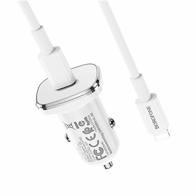 Адаптер Автомобильный с кабелем Borofone BZ12B Lasting power PD3.0 1USB-C/5V/3A +Type-C to Lightning (white)