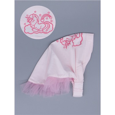 Косынка для девочки на резинке с рюшами из фатина, единорог на облаке, светло-розовый