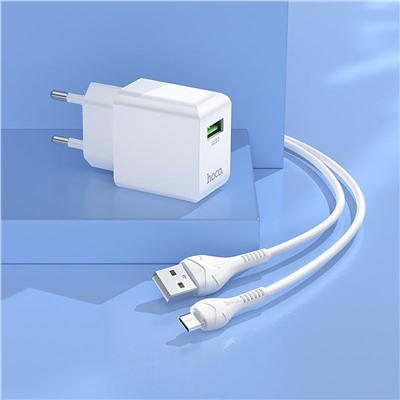 Адаптер Сетевой с кабелем Hoco C98A Proton USB 3A/18W (USB/Micro USB) (white)