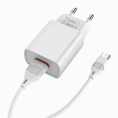 Адаптер Сетевой с кабелем Borofone BA20A Sharp USB 2,1A/10W (USB/Type-C) (white)