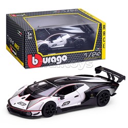 Гоночная машинка die-cast Lamborghini Essenza SCV12, 1:24, чёрно-белая, открывающиеся двери