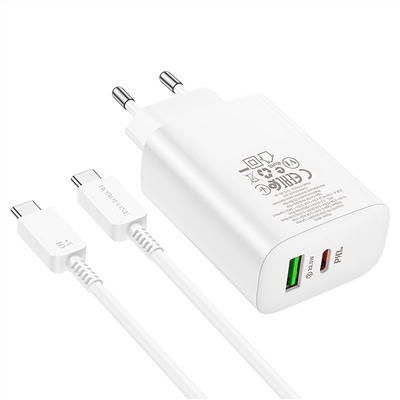 Адаптер Сетевой с кабелем Borofone BN10 PD USB/Type-C 65W (Type-C/Type-C) (white)