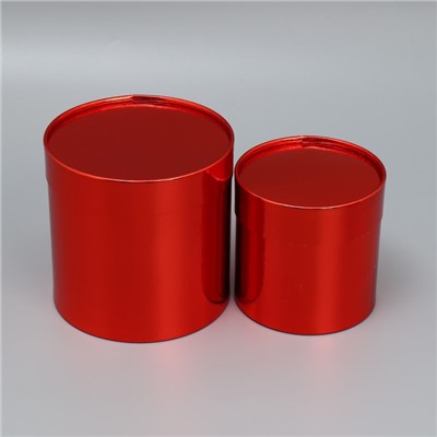 Набор коробок 2в1 круглые «Однотонный», красный металлик, 12 х 12, 15 х 15 см