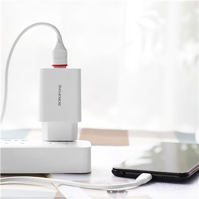 Адаптер Сетевой с кабелем Borofone BA21A Long QC3.0 USB 3A/18W (USB/Micro USB) (white)