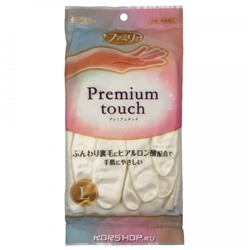 Хозяйственные перчатки средн толщ из ПВХ с хлопковым покрытием белые Premium Touch S.T. Corp (размер L), Япония Акция
