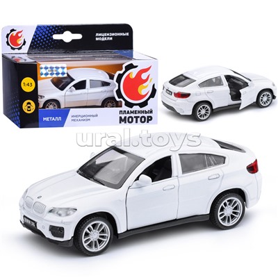 Машина металл. 1:43 BMW X6, откр.двери, белый, 12см