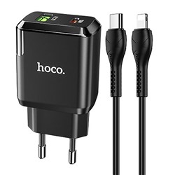 Адаптер Сетевой с кабелем Hoco N5 Favor PD QC3.0 (повр. уп.) Type-C 3A/20W (Type-C/Lightning) (black)