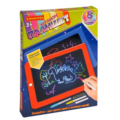 Планшет с экраном для рисования, с обучающими карточками, с подсветкой, Bondibon, BOX 20x26x2,5 см,  цвет корпуса синий.