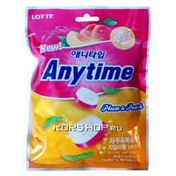 Леденцы Ксилитол Энитайм со вкусом сливы и персика (Xylitol Anytime, Plum and Peach) Lotte без сахара, Корея, 74 г Акция