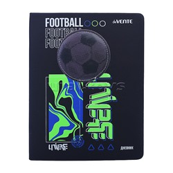 Дневник 1-11 кл. "Football Universe" универсальный блок, 48 листов, белая бумага 80 г/м², печать в 1 краску, твердая обложка из искусственной кожи, шелкография, объемная аппликация из искусственной кожи с поролоном, цветная печать, 1 ляссе