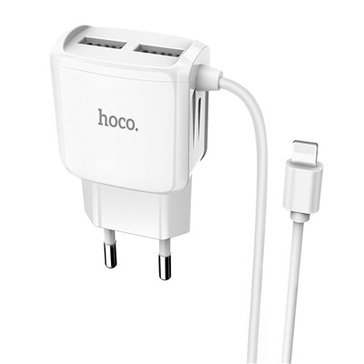Адаптер Сетевой с кабелем Hoco C59A Mega Joy 2USB 2,4A/10W (USB/Lightning) (white)